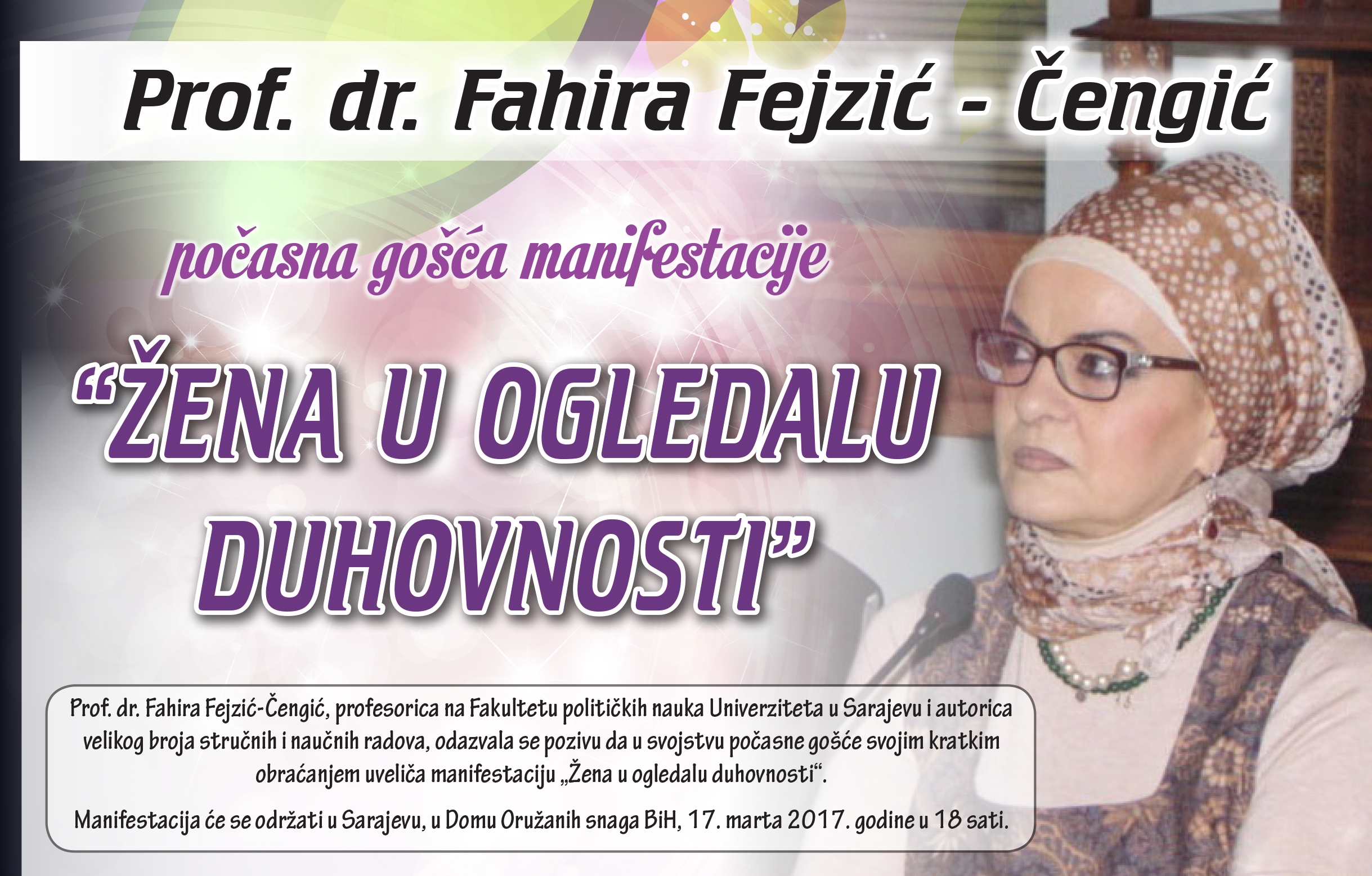 Prof. dr. Fahira Fejzić-Čengić – počasna gošća manifestacije „Žena u ogledalu duhovnosti“